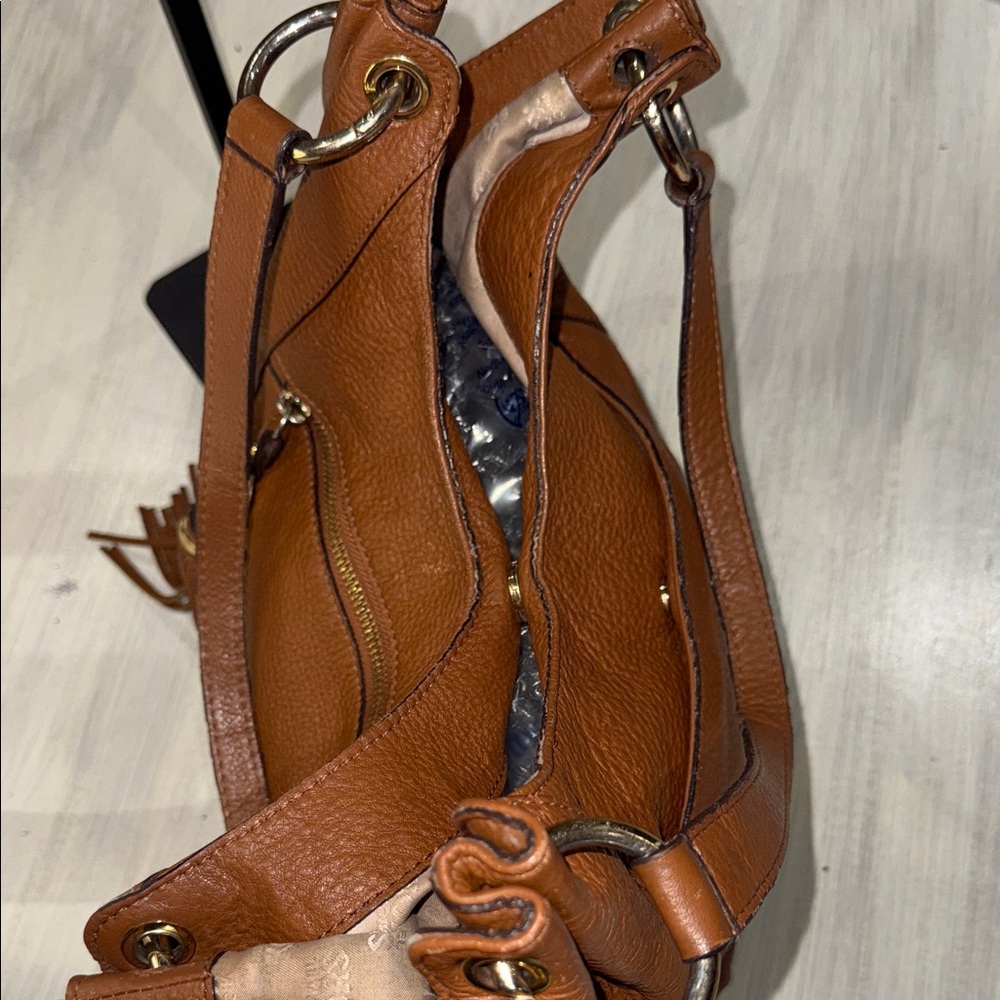 Vintage Michael Kors Tan Leather Hobo Bag with Gold Accents - Picture 11 of 14